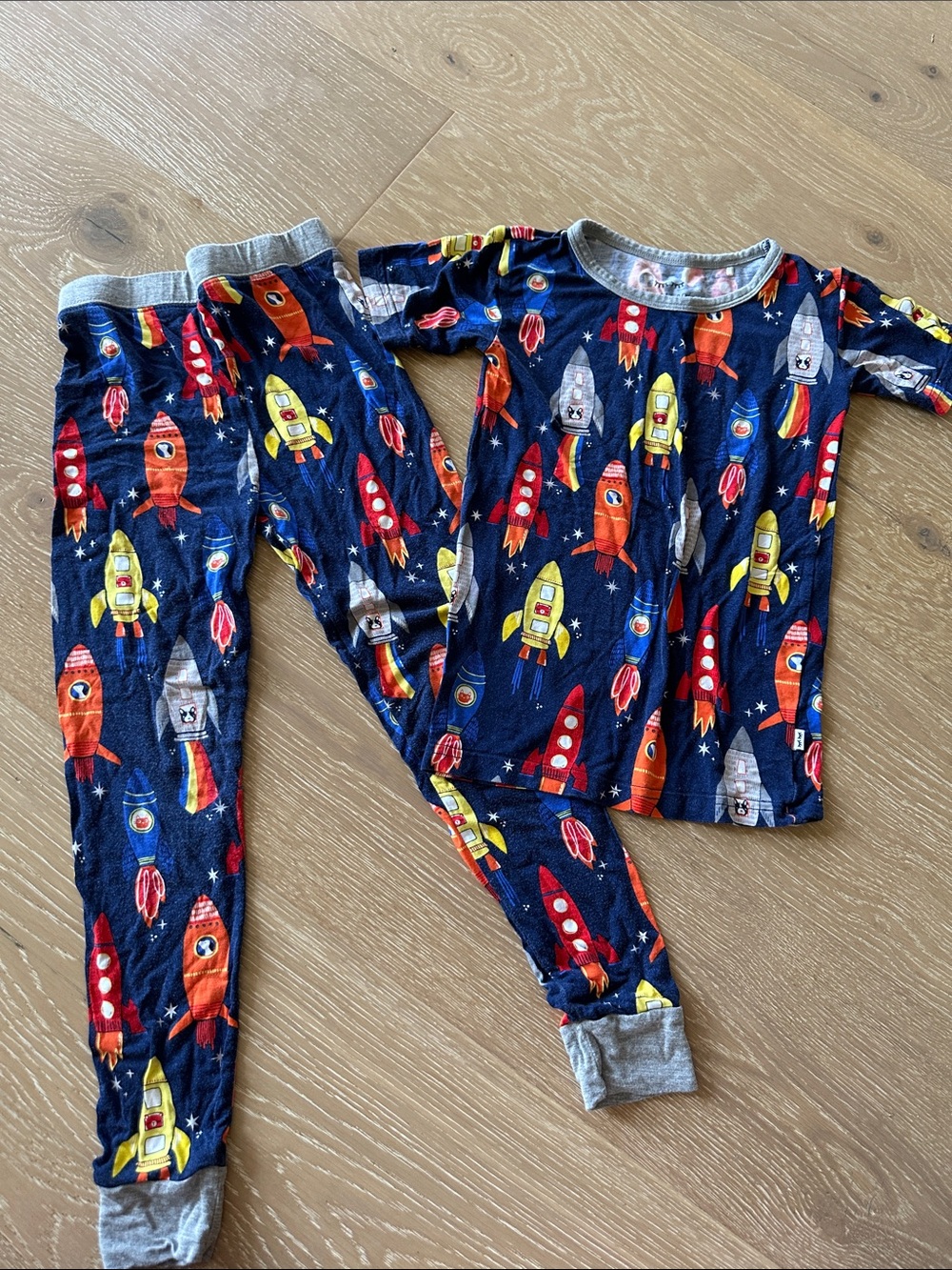 Little Sleepies Navy Rocket Pajama Set with Red, Yellow & Orange Rockets